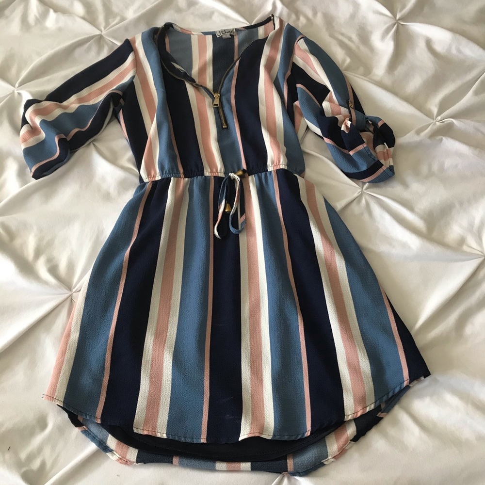 Pastel Stripped Zip-up Dress
